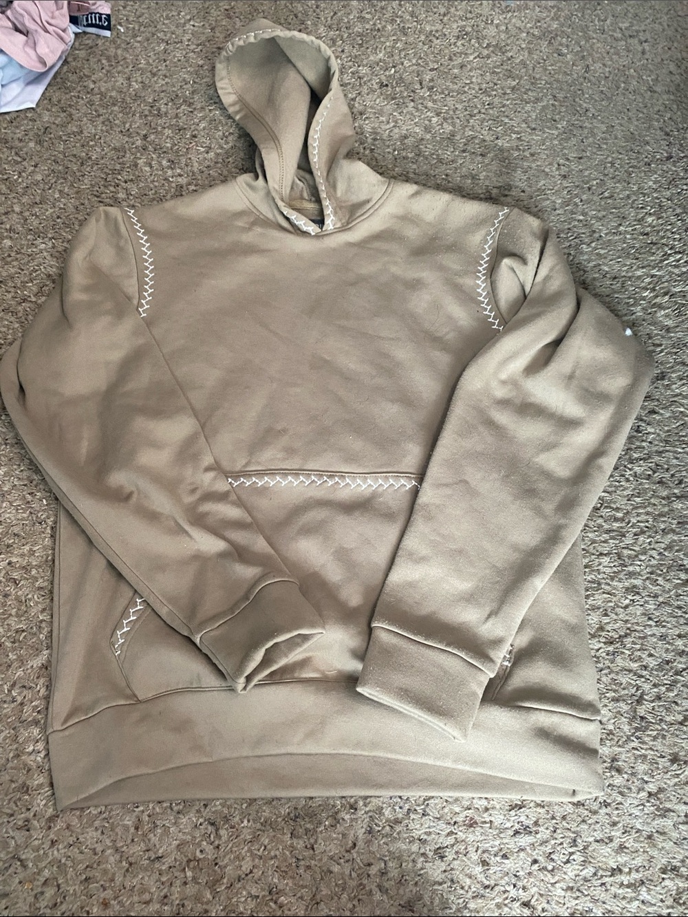 Men's Crewneck Hoodie with Contrast Stitching in Tan